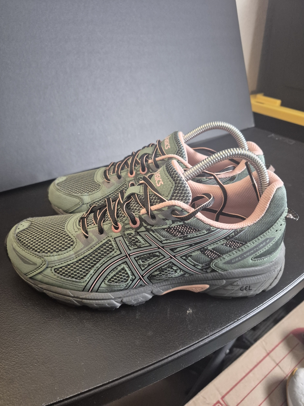 ASICS Women's Green and Pink Running Sneakers. Size 9